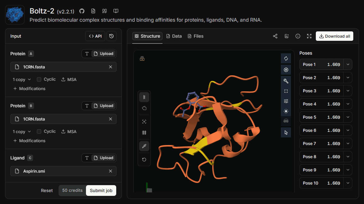 A bioinformatics tool running in the ProteinIQ workspace