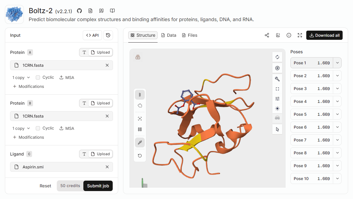 A bioinformatics tool running in the ProteinIQ workspace