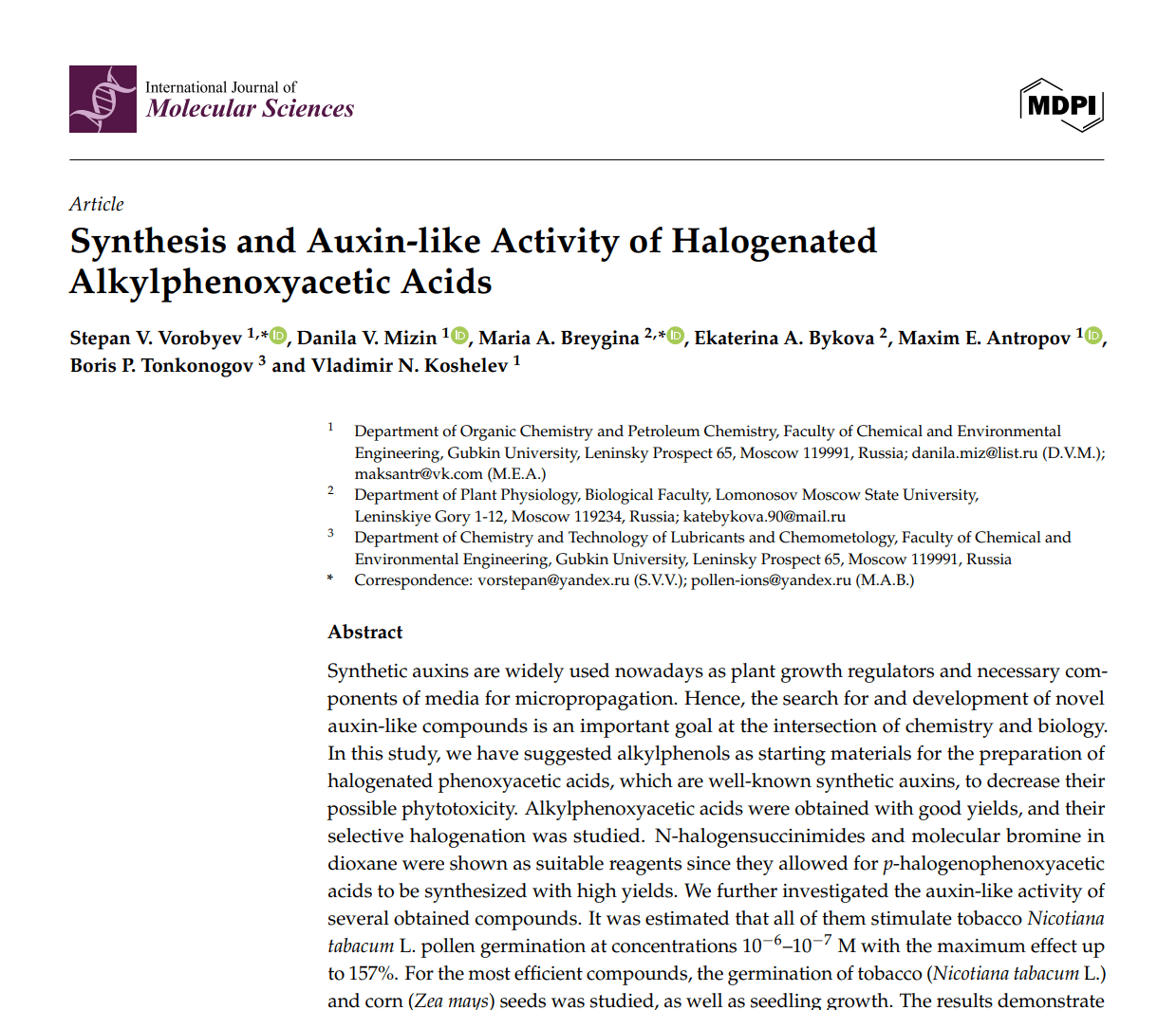 Halogenated auxin lipophilicity profiled with molecular descriptors