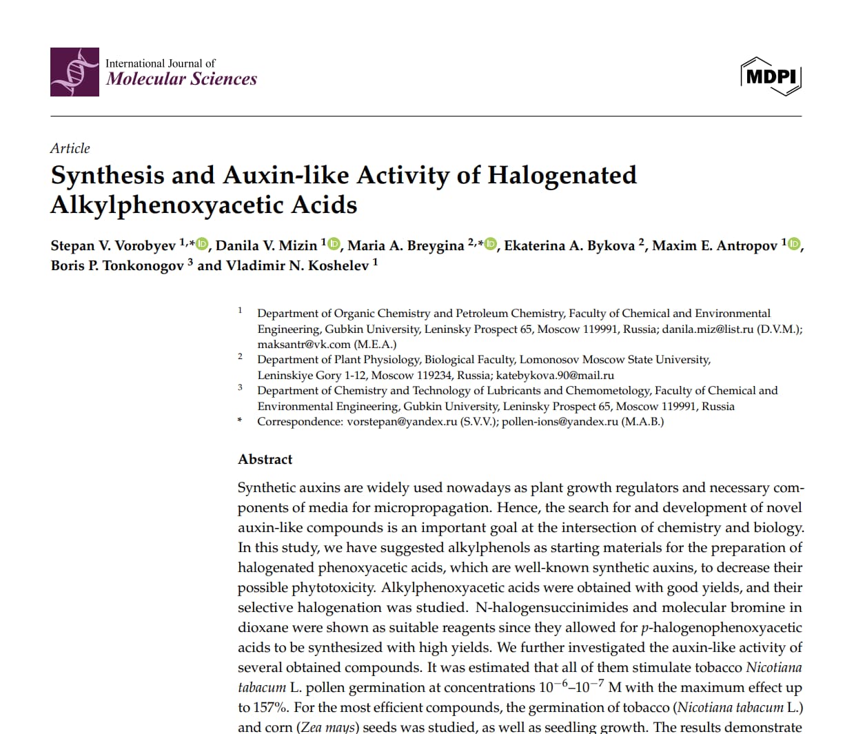 Halogenated auxin lipophilicity profiled with molecular descriptors