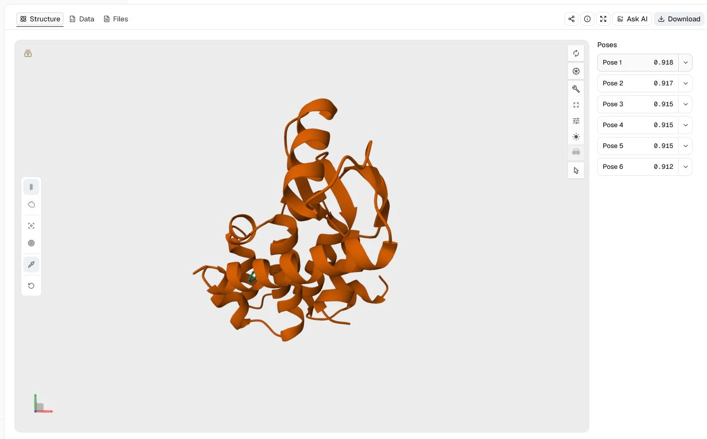 GNINA structure viewer showing the top benzene pose in T4 lysozyme L99A