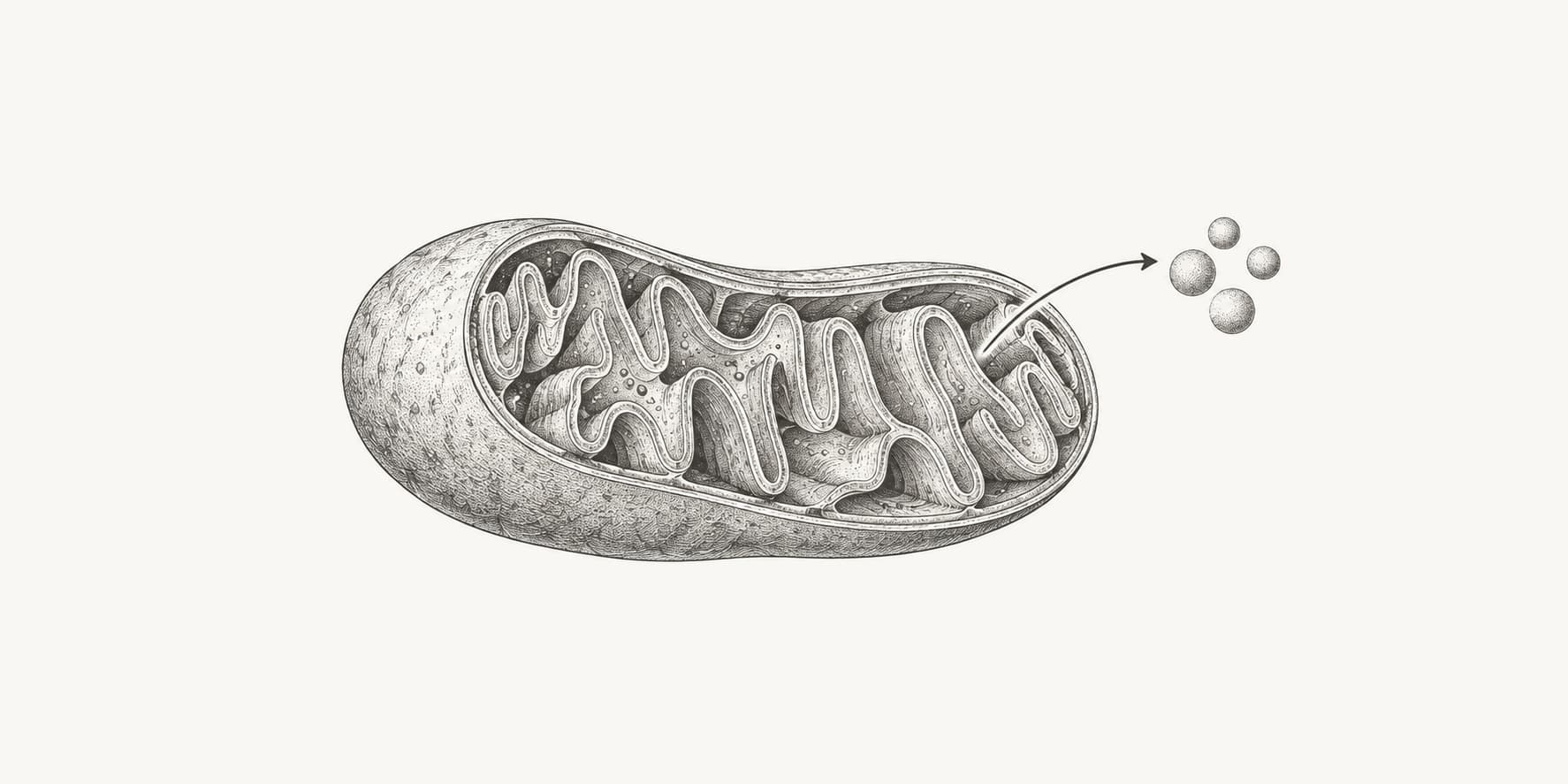 A mitochondrion cutaway illustrating energy production during cellular respiration.