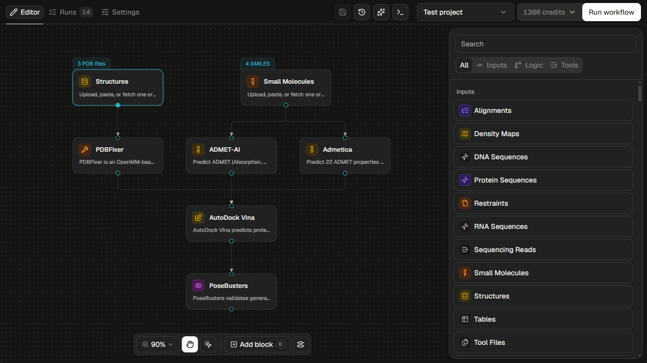 A multi-step docking workflow in the ProteinIQ editor