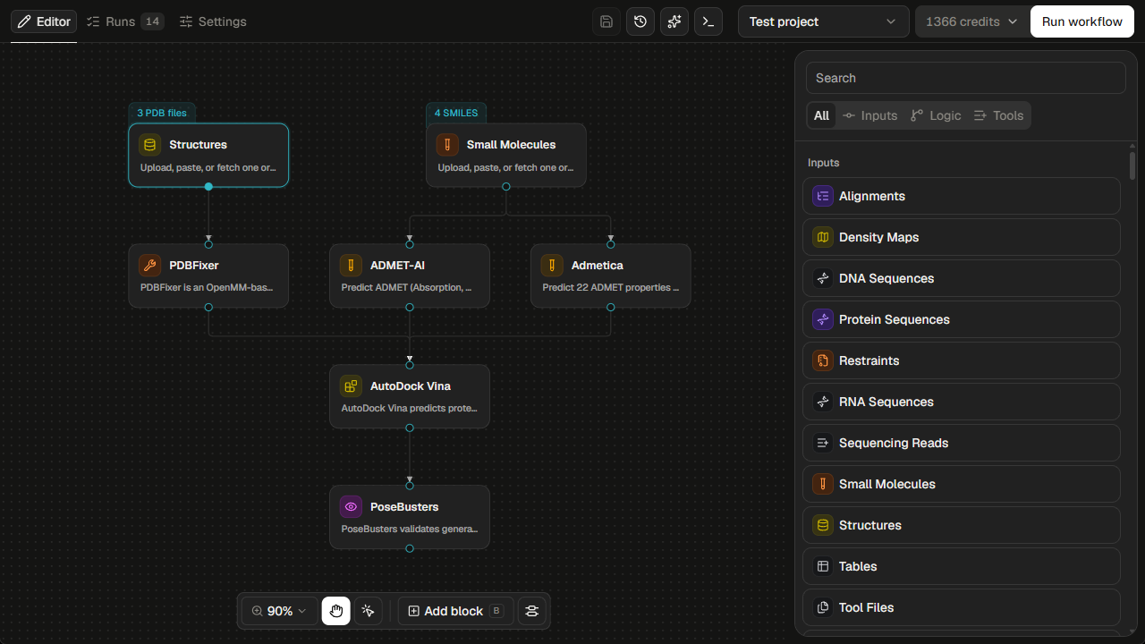 A multi-step docking workflow in the ProteinIQ editor