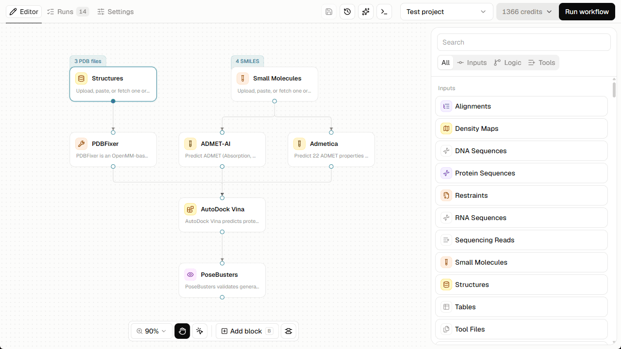 A multi-step docking workflow in the ProteinIQ editor