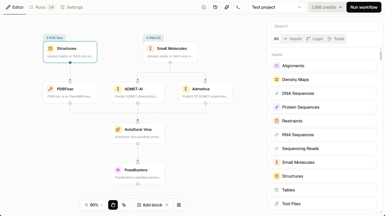 A multi-step docking workflow in the ProteinIQ editor